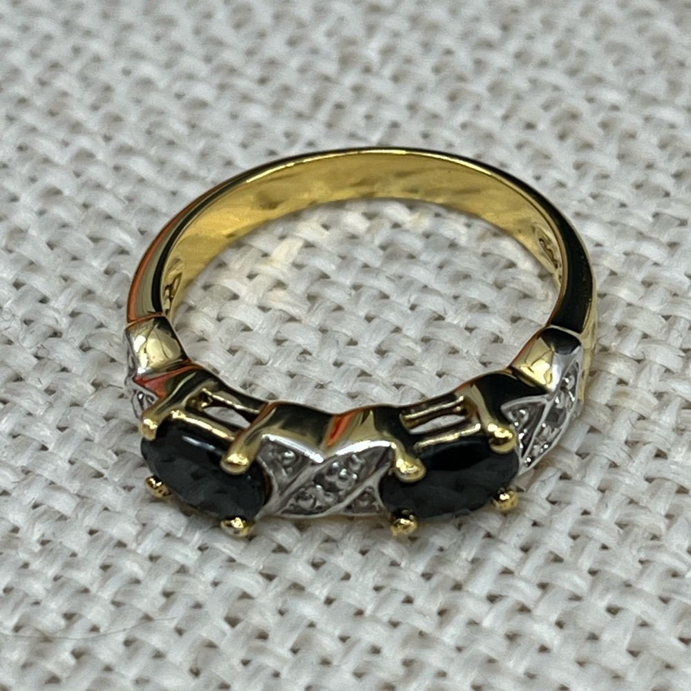 Vintage Black Onyx & CZ Accent Ring - Gold Over Sterling Silver (Size 6.75) - Picture 12 of 17